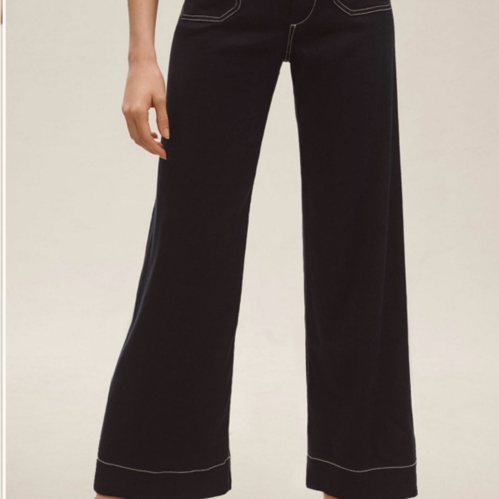 Anthropologie x Maeve The Colette Contrast-Stitch Linen Crop Wide-Leg Pants - Picture 3 of 10